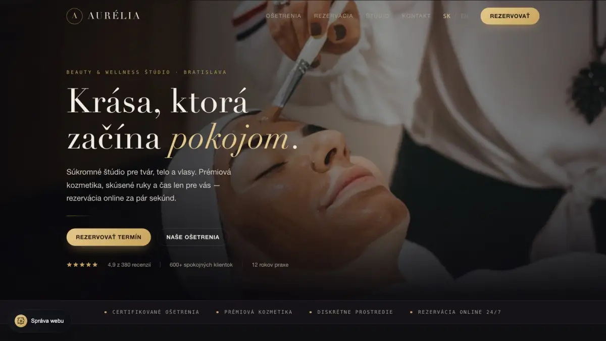 Ukážka živého dema — beauty & wellness štúdio AURÉLIA na platforme CottonCloud