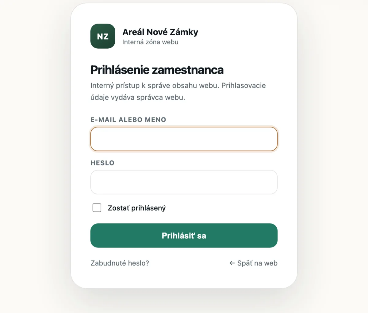 Brandovaný vstup do klientského rozhrania.