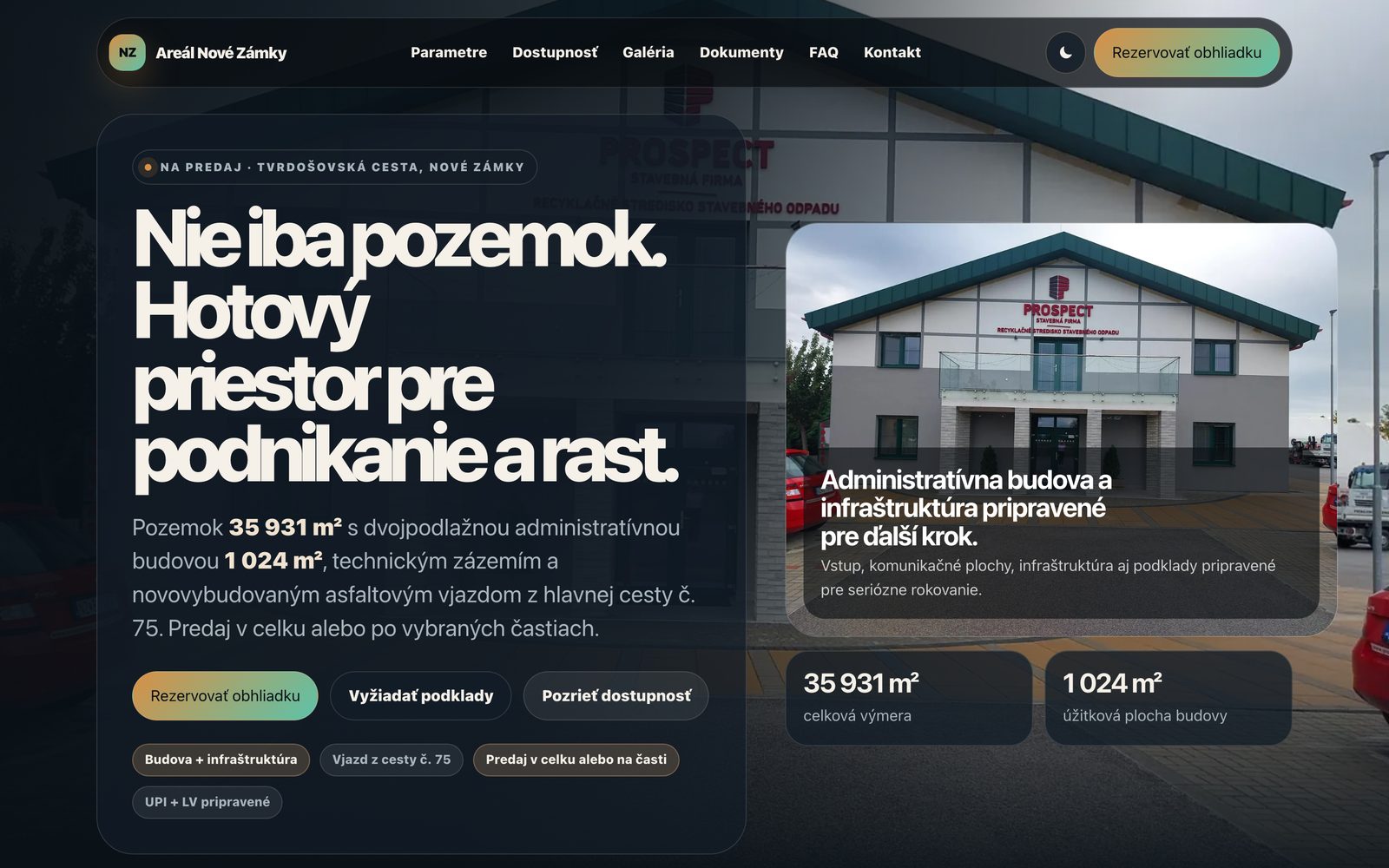 Areál Nové Zámky — nový web na predaj multifunkčného areálu 35 931 m² s administratívnou budovou