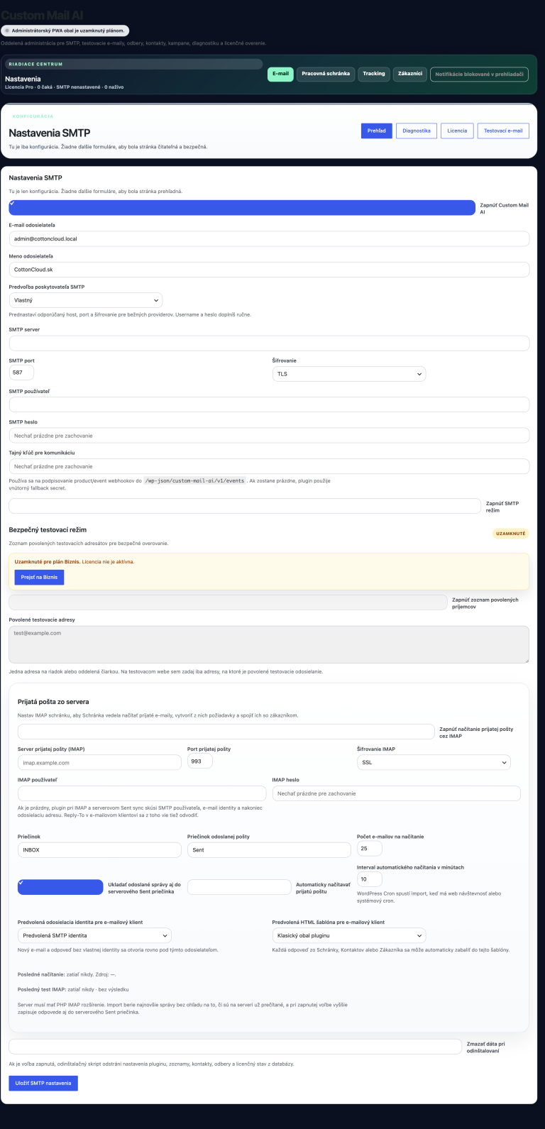 Inštalácia a aktivácia Custom Mail AI