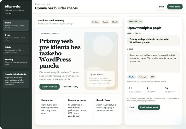 CottonCloud Website Platform web editor a úprava stránky: základný návod