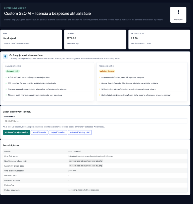 Licencia a update flow pre Custom SEO AI